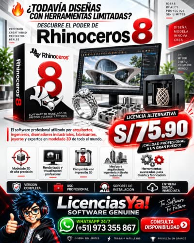 Rhino 8.24 para Windows y Mac | Modelado 3D, diseño NURBS, SubD y Grasshopper profesional